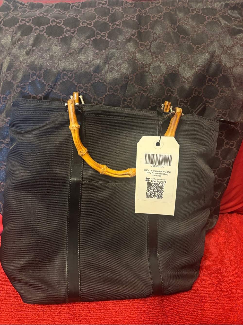 Gucci Black Bamboo-Handle Tote Bag with dust bag and COA